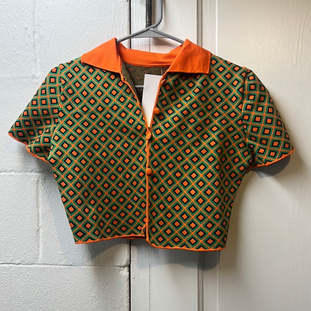 Polyester collared printed top